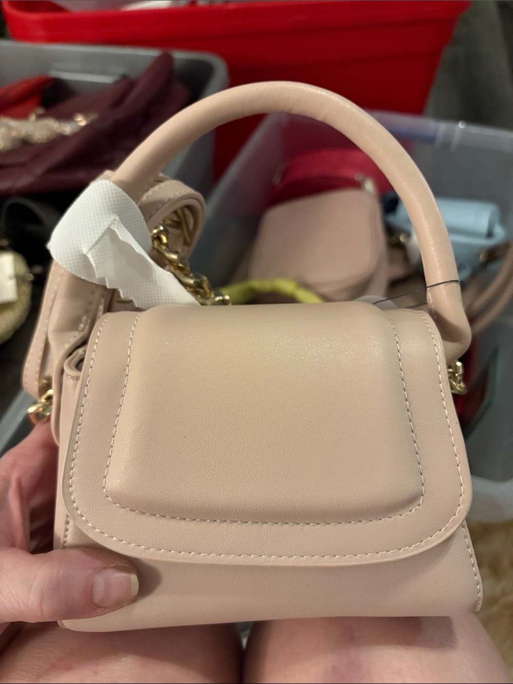 Chic Blush Top-Handle Mini Bag with Gold Hardware